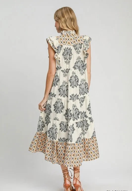 STEPHANIE™ Dress | Printed Ruffle Sleeve Midi Dress