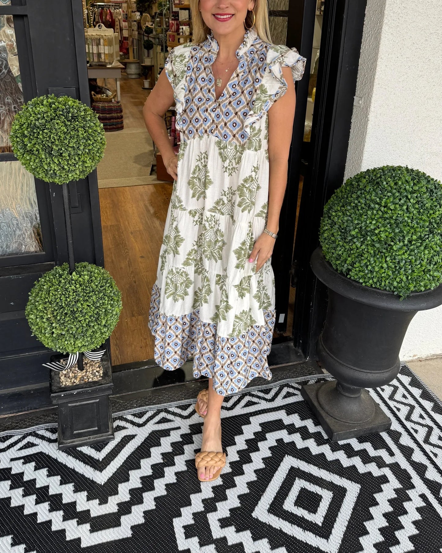 STEPHANIE™ Dress | Printed Ruffle Sleeve Midi Dress