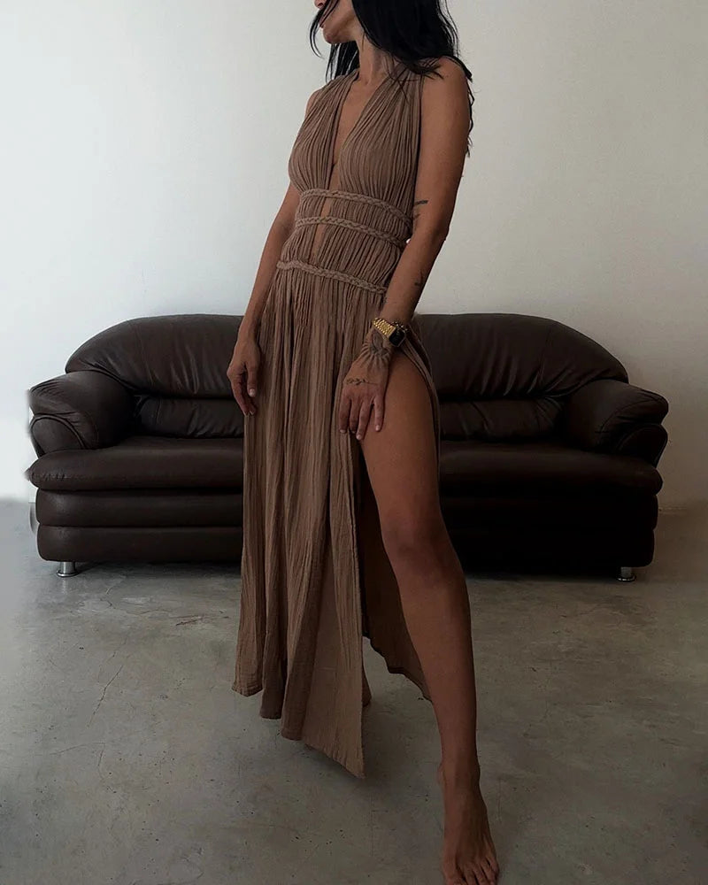 SERA™ Dress | Braided Lace-Up Linen Blend Maxi Dress