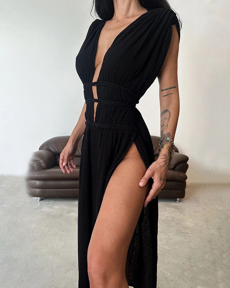 SERA™ Dress | Braided Lace-Up Linen Blend Maxi Dress