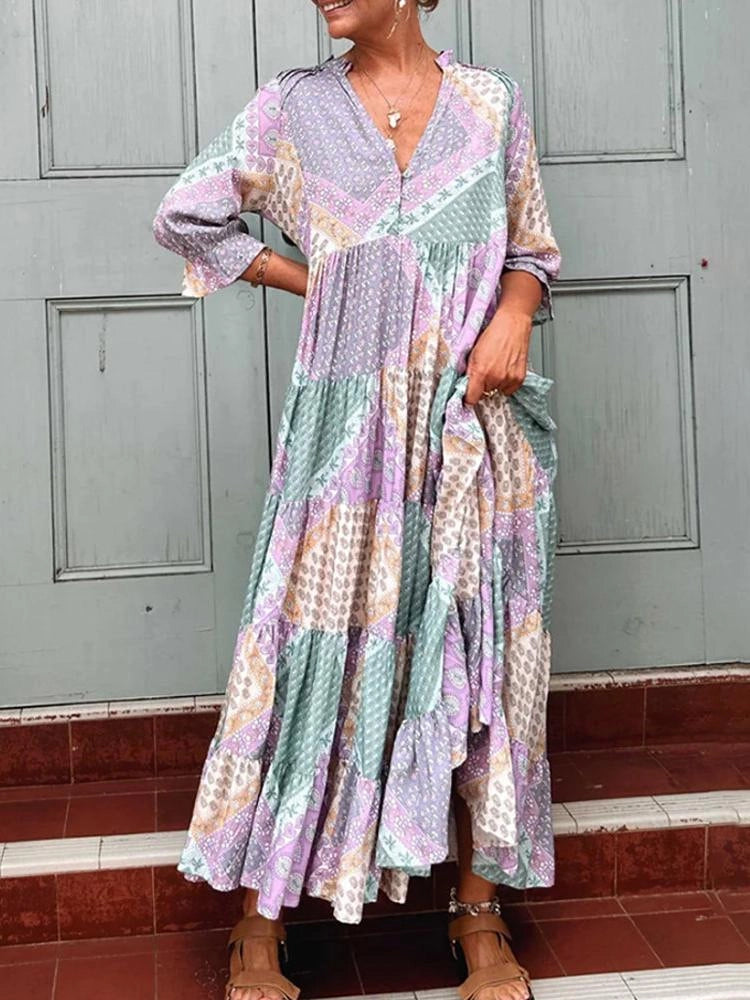 ROMY™ Dress | V-Neck Bohemian Print Maxi Dress