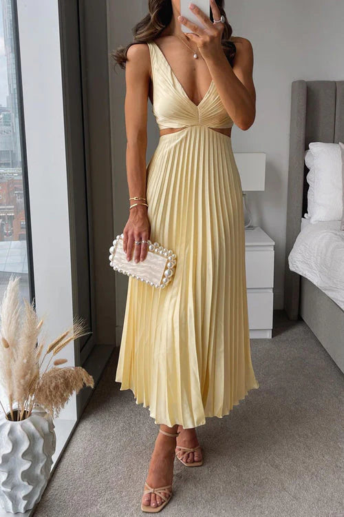VEXLEY™ Dress | V-Neck Cut-Out Pleated Maxi Dress