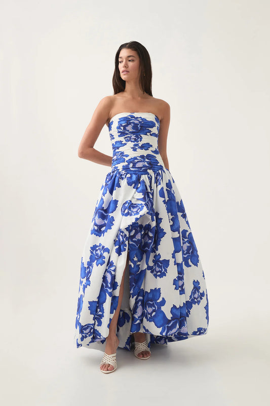 THALIA™ Dress | Strapless Floral Print Maxi Dress