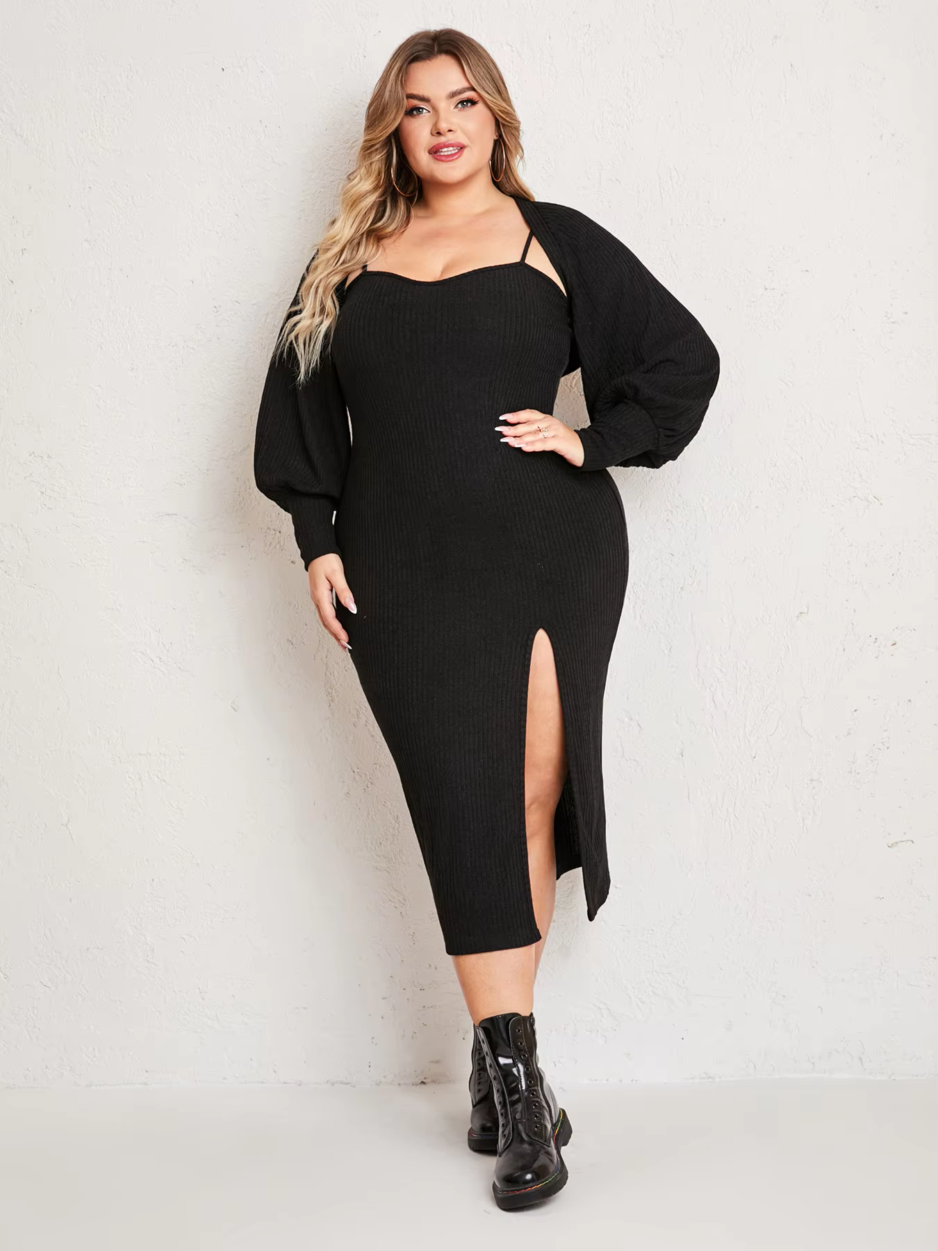 VALESKA™ Dress Set | Knitted Slit Maxi Dress & Cardigan Set