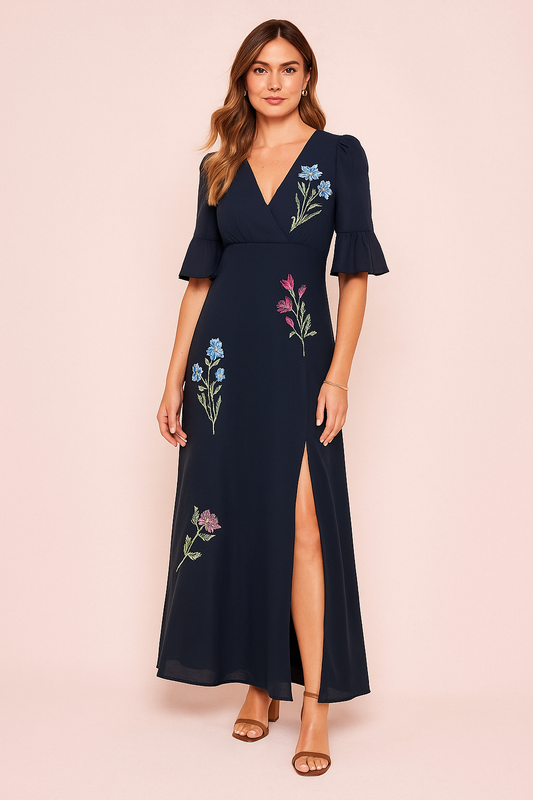ZIVA™ Dress | Elegant Flower Slit-Leg Maxi Dress